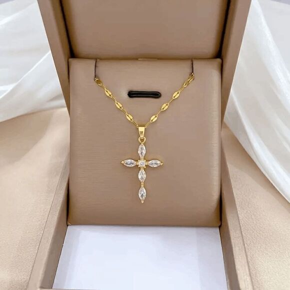 Golden Diamond Cross Pendant Necklace - Picture 1 of 1